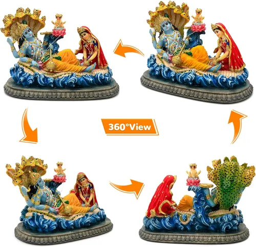 Vista 6 de BangBangDa Estatua de Dios hindú Vishnu Lakshmi – 8.3 pulgadas de largo, ídolo indio Vishnu Laxmi Murti, regalo para cumpleaños familiar indio
