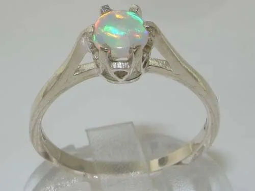 Vista 2 de Anillo solitario de plata de ley 925 con ópalo natural para mujer, tallas 4 a 12