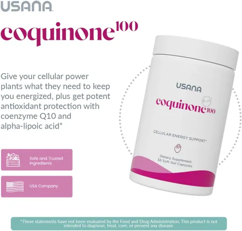 Vista 3 de USANA CoQuinone 100 CoQ10 CoQ10 Coenzima Q10 Suplemento con ácido alfa-lipoico para apoyar la salud cardíaca* - 56 cápsulas blandas - Suministro