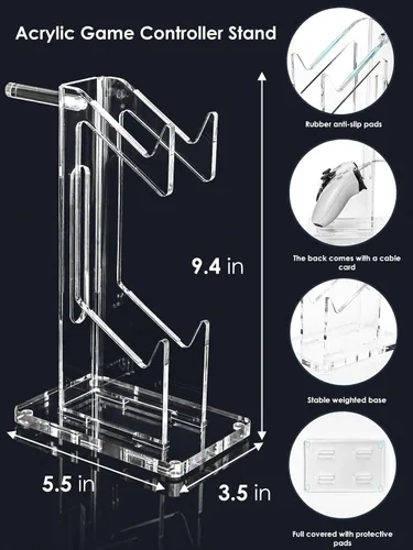 Vista 70 de OAPRIRE Headset and Controller Stand with Lights, 2 Tier Acrylic Game Controller Holder, Controller and Headset Stand for Desktop,Universal Design