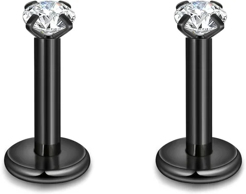 Vista 13 de CANDYFANCY Pendientes de 16 g, 2/3/4 mm, con circonia cúbica, triple hélice delantera, para cartílago de la oreja, Tragus, piercing de labio 16