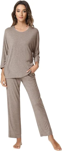 Vista 79 de NACHILA Women's Pajamas Set-Viscose Made from Bamboo, Long Sleeve Sleepwear Top with Pants Comfy Pajama Soft 2 Piece Pjs B-aqua Green