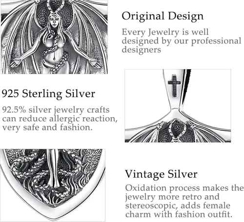 Vista 9 de CELESTIA Collar Lilith de plata de ley 925 para mujer, regalo de joyería de la diosa Sigil de Lilith
