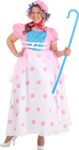 Vista 5 de Disfraz de Little Bo Peep para mujer, con gorro rosa y azul, vestido de lunares, Multi