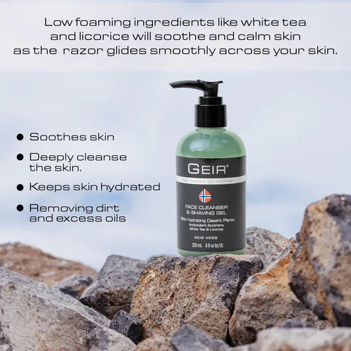 Vista 4 de Geir Ness Gel limpiador y afeitado facial para hombres – Contiene algas árticas y minerales – Lavado facial hidratante de limpieza profunda