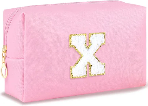 Vista 105 de URSKYTOUS Regalos para niñas, bolsa de maquillaje con inicial, bolsa de cosméticos personalizada con cremallera, bonita bolsa de aseo de viaje, Azul