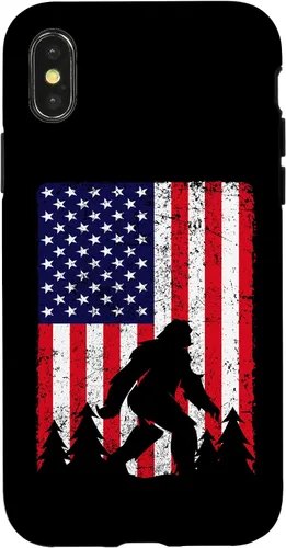 Vista 4 de Funda patriótica para iPhone 15 Bigfoot 4 de julio con la bandera de Estados Unidos