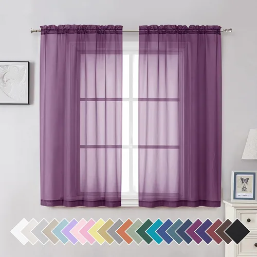 Vista 191 de Aiyufeng 2 paneles de cenefa transparente negra de 14 pulgadas de largo, cortinas cortas negras transparentes para dormitorio, cortinas de cocina