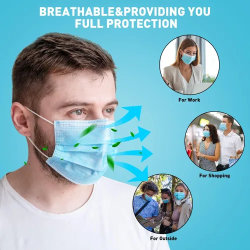 Vista 5 de DR.MOXA ASTM Level 2 Medical Face Masks Disposable 100 Pack Blue PFE>98%, 3 Ply Face Masks for Adults