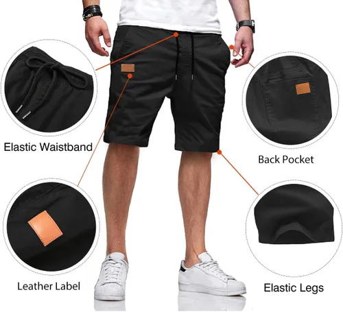 Vista 3 de JMIERR Men's Casual Shorts - Cotton Drawstring Summer Beach Stretch Twill Chino Golf Shorts