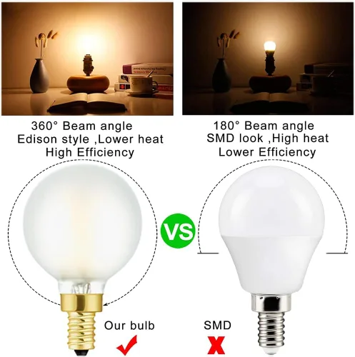 Vista 6 de Leools Bombillas LED esmeriladas E12, bombillas de candelabro regulables de 40 W, 2700 K, blanco cálido, G16.5, 4 W, E12 g50, globo vintage 4 W = 40