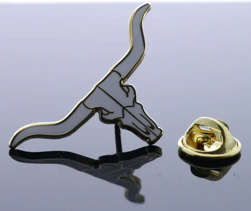 Vista 2 de Longhorn Steer Texas Sombrero o solapa Pin PMS2308 F5D3N, Oro Blanco
