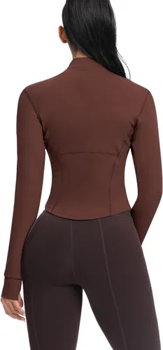 Vista 19 de AVGO Chaquetas de entrenamiento recortadas para mujer, con cremallera, ajustadas, atléticas, con agujeros para el pulgar