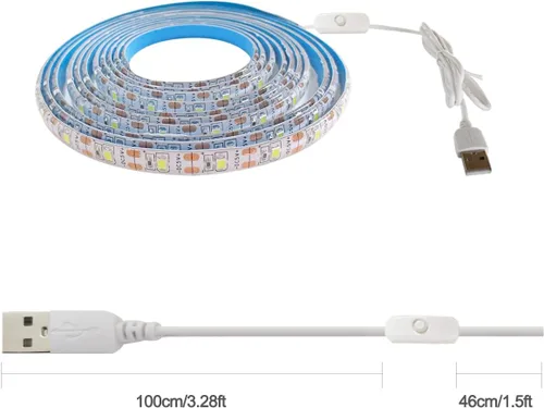 Vista 3 de Tira de luces LED USB de 5 V, color blanco, 6000 K, 9.84 pies, SMD 2835 IP65, impermeable, 180 LED, tira de luz Plug and Play con interruptor
