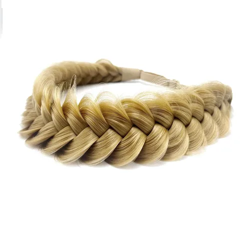 Vista 2 de Diadema trenzada sintética clásica de cabello con hebras anchas para boda, trenzas esponjosas desordenadas, banda para peluca, accesorio de belleza