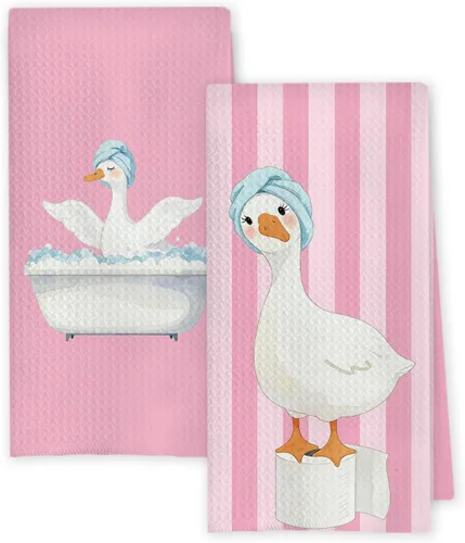 Vista 9 de Chicimln - Divertidas toallas de mano de goma para baño, estilo bohemio, para bañera, pato amarillo, toallas de mano decorativas para niños y niñas