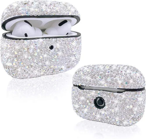 Vista 7 de LUVI Funda para AirPods 3 con diamantes de imitación brillantes y brillantes, bonita funda para niñas y mujeres, carga inalámbrica, piel de lujo