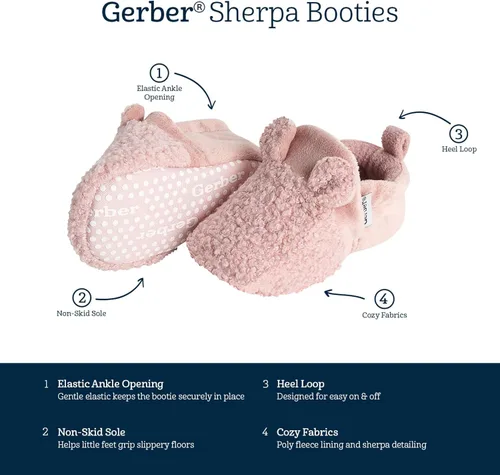 Vista 7 de Gerber Botines unisex con forro polar para bebé, antideslizantes, suaves, con orejas