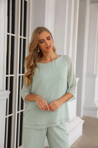 Vista 3 de Traje de 2 piezas de gasa de media manga para madre de la novia para invitada de boda