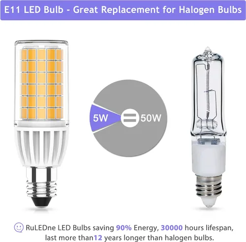 Vista 3 de Bombilla LED E11 regulable, AC120V blanco cálido 3000K 5W, reemplazo halógeno de 60 vatios, certificación UL CUL, JDE11 Mini bombilla LED