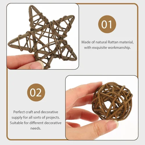 Vista 5 de FOMIYES Bolas de mimbre decorativas naturales, bolas de ratán de mimbre de estrella, 9 piezas, relleno de jarrón, ramitas decorativas, esferas