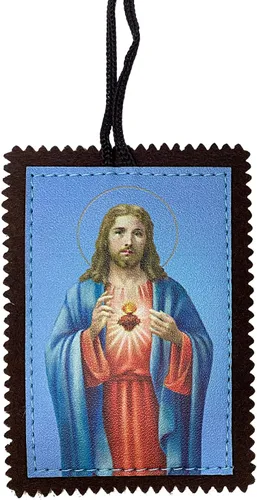 Vista 5 de Our Lady of Mt. Carmel and Sagred Heart - Collar católico de escápulos gigantes católicos para hombres y mujeres con bordes festoneados, paneles