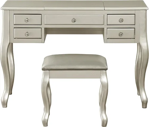 Vista 2 de Poundex F4145 Bobkona Cailyn - Juego de tocador con espejo abatible con taburete en plata