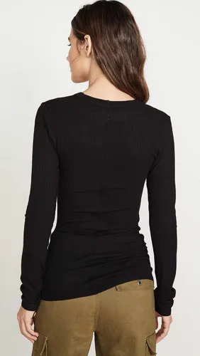 Vista 4 de Enza Costa Top de manga larga con cuello en U para mujer Negro