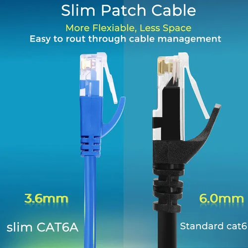 Vista 3 de Rapink Cables de conexión Cat6a 0.5 pies (Paquete de 10) Cable de par trenzado Cat6a delgado, Cable de conexión Ethernet Cat6a de 10G de soporte