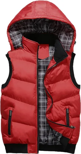 Vista 37 de WENKOMG1 Chaleco con capucha con doble cremallera para hombre, abrigo de color sólido, abrigo cálido y grueso, sin mangas, chaqueta suelta