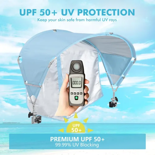 Vista 6 de Toldo Universal para Silla con Sombrilla, Protección Solar UPF 50+ con Abrazadera Ajustable, Compatible con la Mayoría de Marcas de Sillas de Playa
