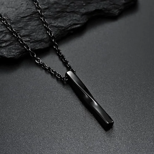 Vista 8 de Juego de 3 collares de cadena con colgante de barra en espiral de acero inoxidable para hombres y mujeres, negro, plateado, dorado, titanio, acero