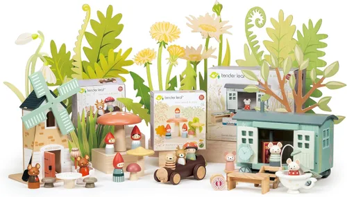 Vista 9 de Tender Leaf Toys - Cabaña del Pastor de la Pradera Secreta - Cabaña de Pastor de Madera Portátil y Amueblada con Ruedas, Incluye 11 Piezas