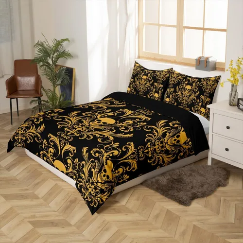 Vista 6 de Erosebridal Juego de ropa de cama gótica de damasco para adultos, funda de edredón victoriana antigua, tamaño individual, funda de edredón gótica