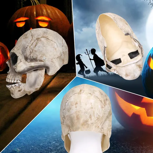 Vista 3 de Máscara de payaso con mandíbula móvil, máscara aterradora de Halloween realista para adultos, máscaras de demonio de terror para fiestas