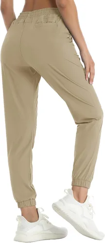 Vista 3 de TACVASEN Pantalones deportivos de senderismo para mujer, de secado rápido, ligeros, con cordón, Caqui