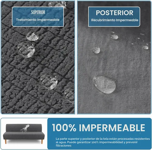Vista 5 de H.VERSAILTEX Funda 100% impermeable para futón sin brazos, funda de sofá jacquard elástica para futón, funda de sofá impermeable doble, protector