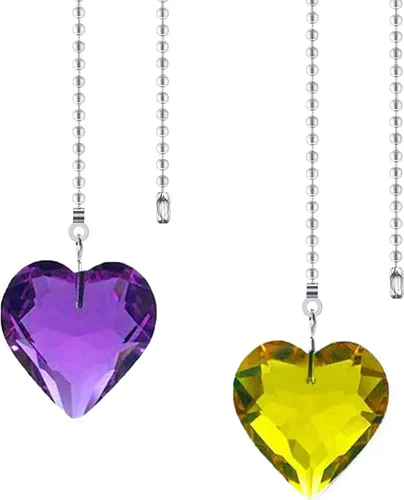 Vista 11 de Extensor de cadena para ventilador de techo, paquete de 2 colgantes decorativos de prisma de corazón de cristal de 12 pulgadas con conectores de AB