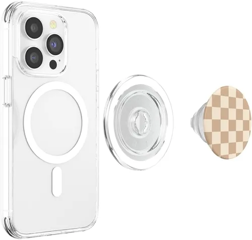 Vista 3 de PopSockets MagSafe PopGrip de tablero de ajedrez clásico a cuadros beige claro para iPhone