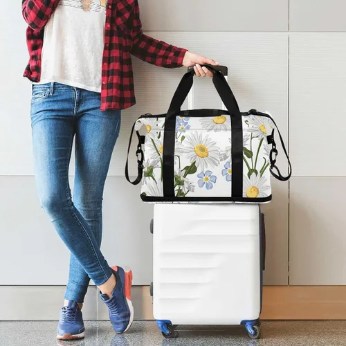 Vista 7 de Gym Bag Forget-me-not Flower Travel Duffel Bag - Sports Gym Bag with Dry Wet Pocket Cosmetic bag & Shoes Compartment for Women and Men