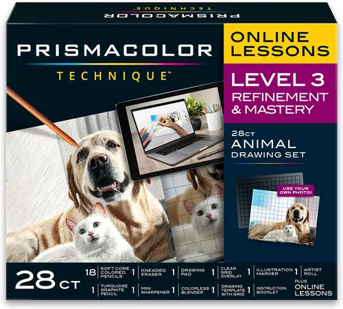 Vista 6 de Prismacolor Technique Art Supplies con lecciones de arte digital, juego de dibujos de animales nivel 1, cómo dibujar animales con lápices