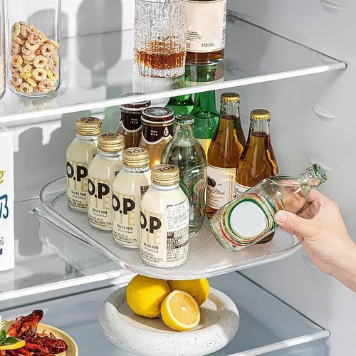 Vista 4 de Dxcaicc Tocadiscos transparentes, rectangular Aclyic Lazy Susan Estante de almacenamiento giratorio para encimera para refrigerador, organizador
