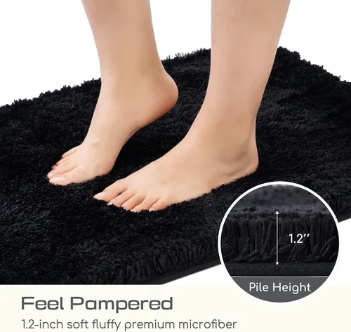 Vista 4 de ROSMARUS Alfombra de baño lanuda antideslizante de 17 x 24 pulgadas, tapete absorbente de agua, tapete de ducha suave para suelo y bañera, tapete
