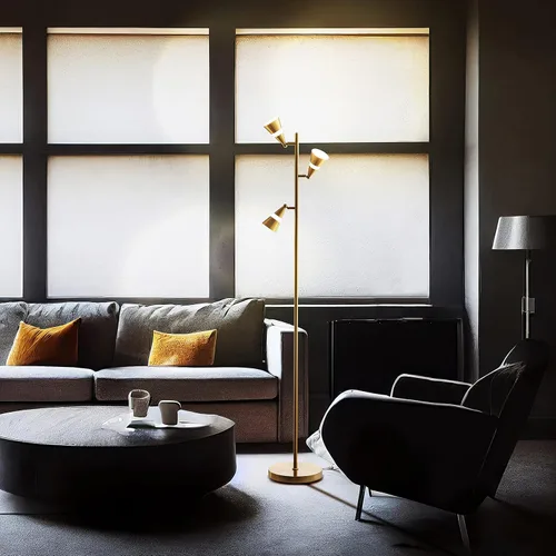 Vista 2 de O'Bright Ash - Lámpara de pie LED de árbol de 3 luces, LED regulable de 3 cabezales, lámpara de pie multidireccional, pantalla múltiple ajustable