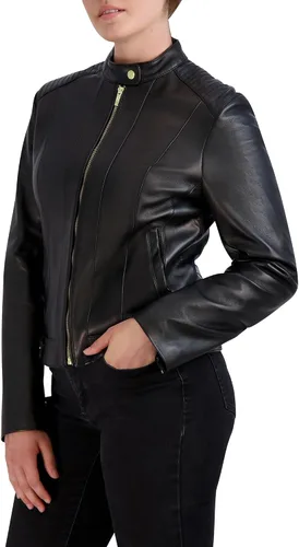 Vista 2 de Cole Haan Chaqueta de cuero Racer con paneles acolchados para mujer