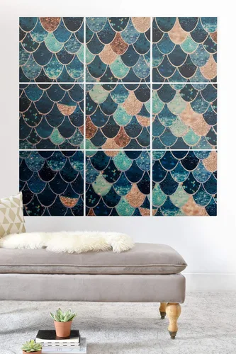 Vista 40 de Society6 Monika Strigel - Mural de pared de madera de sirena de verano de mediados de siglo, 4 x 4 pies, multicolor
