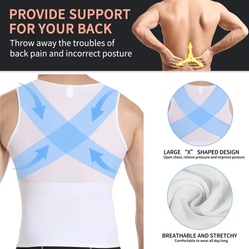 Vista 3 de MISS MOLY Compression Shirts for Men Slimming Body Shaper Vest Abs Hide Gynecomastia Moobs Shapewear Tank Top Undershirt