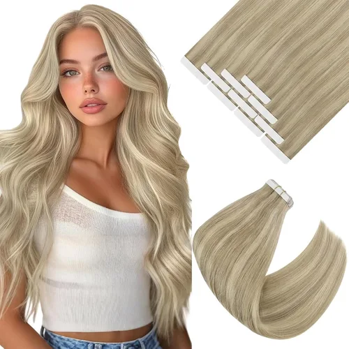 Vista 28 de Ve Sunny Extensiones de cabello humano real con cinta, cabello humano Remy, lacio, doble cara, color marrón oscuro, balayage, rubio dorado oscuro