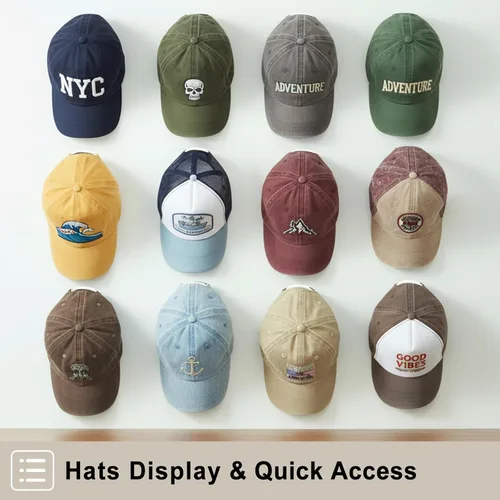 Vista 2 de Ganchos adhesivos para sombreros de pared (paquete de 12), colgador de sombreros sin perforaciones para organizador de gorras de béisbol de pared
