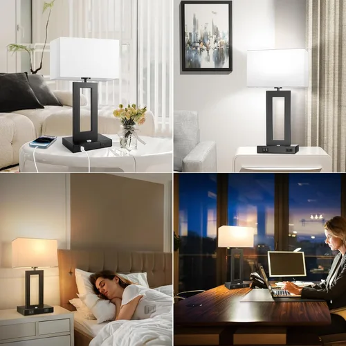 Vista 7 de Kondras Juego de 2 lámparas de mesa para dormitorios, 3 temperaturas de color, control táctil, lámparas de noche con 2 puertos USB y salida de CA
